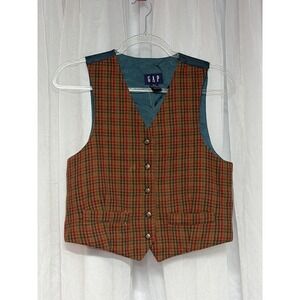 VTG GAP Made in Italy Wool Blend Plaid Vest M Button Front Preppy 90s Academia